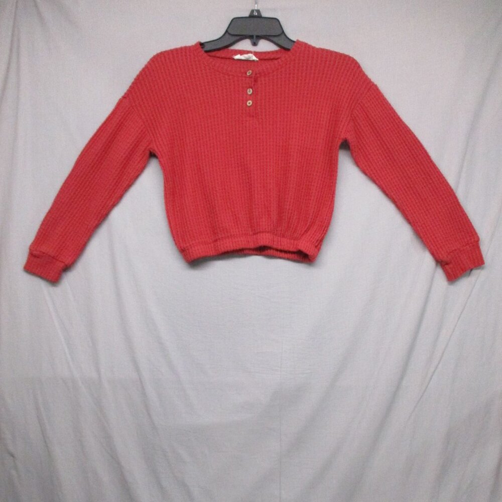 Jessica Simpson Henley Waffle Knit Long Sleeve Crop Top Burgundy Red Women | M‎